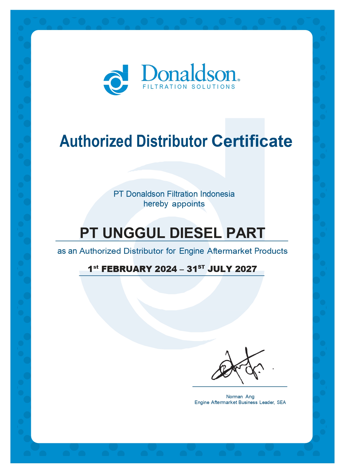Authorized Distributor DONALDSON